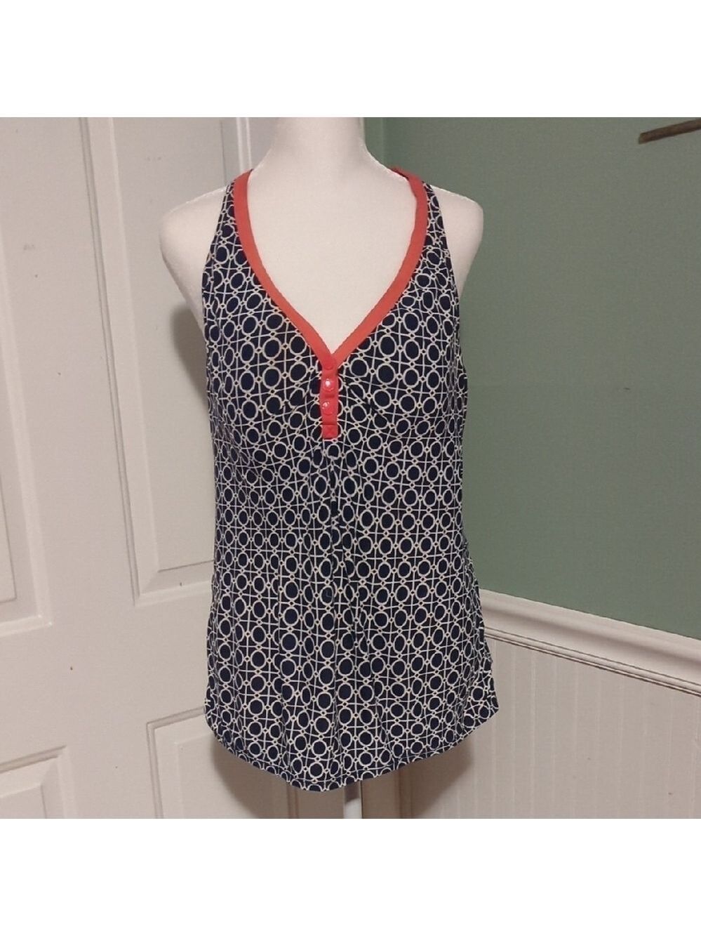Beach House Bathing Suit Top Size 14 Built In Bra Navy Coral